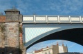 A view showing how the brick and metalwork of the bridge join together.
