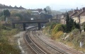 A view from the bridge towards Parson Street station and Bedminster Down Road bridge beyond.
