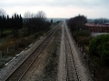 The view towards Wales. Pilning station is just around the curve in the track, just before where the electricity pylons visible in the distance cross the track.