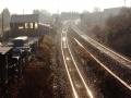 Looking over the edge and Patchway station basks in the low sunlight of a December morning.