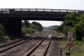 The view south from the station showing the bridge taking Weston Zoyland Road across the railway.