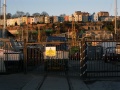 The winter sun lights up Cliftonwood. Boats at Bristol Marina stand on part of the site of Thomas Hill's shipyard, old track disappearing under them.