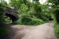 A view of the bridge showing a cycle path running through the Avon Gorge alongside the railway.