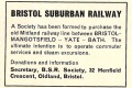 An advert for the fledgeling Bristol Suburban Railway from the August 1972 Railway Magazine.