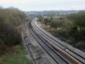 Looking east from the bridge. It's just possible to make out the abutments from the bridge at Frog Lane in this photo. This was another colliery railway that passed under the mainline, but which also had a spur that ran up to the left of the mainline just under were I'm stood while taking the photo.