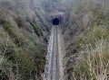 The down tunnel breaks out first. The line then plunges into another shorter tunnel that takes Over Lane across the railway.