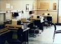 A view of the interior of Bristol TOPS Office which was located in the building. There were four terminals, the middle two on-line connected to the mainframe, the terminals at each end of the room were off-line and used for producing shunt lists and train lists. The terminals operated at 200 baud and were very slow! Bristol tops was one of the last on the Western Region to still use cards, a card rack can be seen hanging on the end wall, 24/5/80 © Kevin Redwood